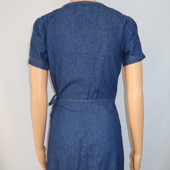 Tabloid Denim Wrap Dress Sz Small Retro Grannycore Cottage Farm Classic Western - Picture 2 of 13